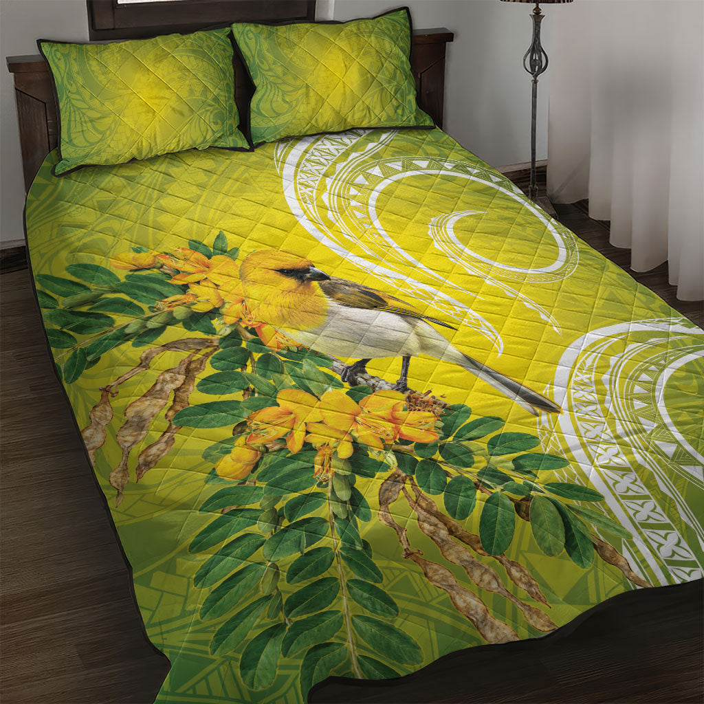 Hawaii Palila Mamane Quilt Bed Set Hawaiian Honeycreeper With Native Flower LT14 Green - Polynesian Pride