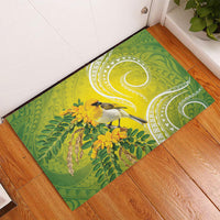 Hawaii Palila Mamane Rubber Doormat Hawaiian Honeycreeper With Native Flower LT14 - Polynesian Pride