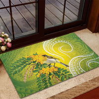 Hawaii Palila Mamane Rubber Doormat Hawaiian Honeycreeper With Native Flower LT14 - Polynesian Pride