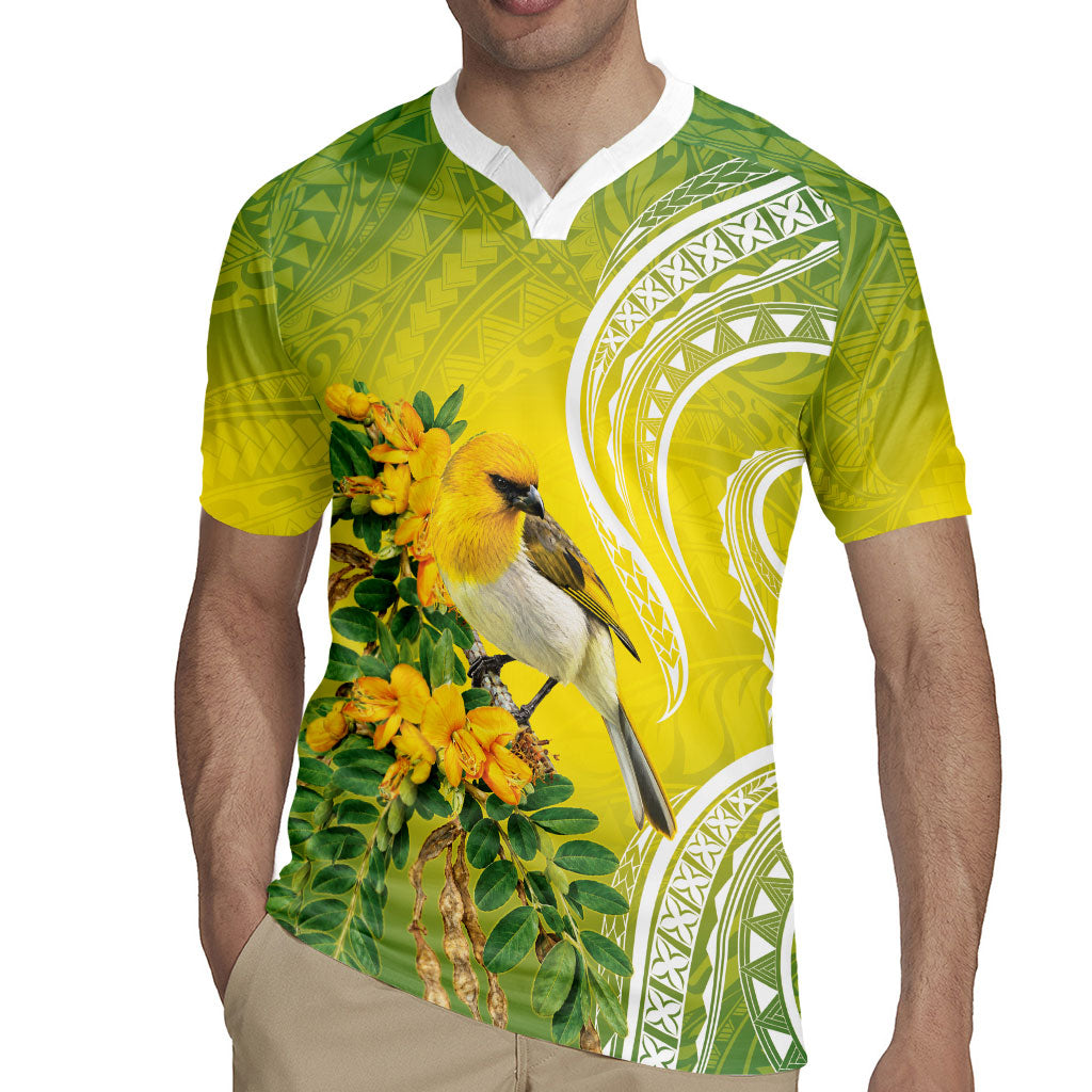 Hawaii Palila Mamane Rugby Jersey Hawaiian Honeycreeper With Native Flower LT14 - Polynesian Pride