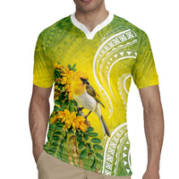 Hawaii Palila Mamane Rugby Jersey Hawaiian Honeycreeper With Native Flower LT14 - Polynesian Pride
