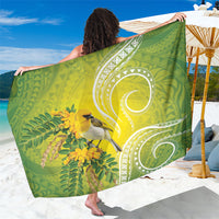 Hawaii Palila Mamane Sarong Hawaiian Honeycreeper With Native Flower LT14 One Size 44 x 66 inches Green - Polynesian Pride