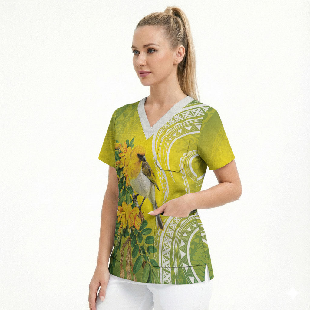 Hawaii Palila Mamane Scrub Top Hawaiian Honeycreeper With Native Flower LT14 - Polynesian Pride