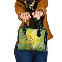 Hawaii Palila Mamane Shoulder Handbag Hawaiian Honeycreeper With Native Flower LT14 One Size Green - Polynesian Pride