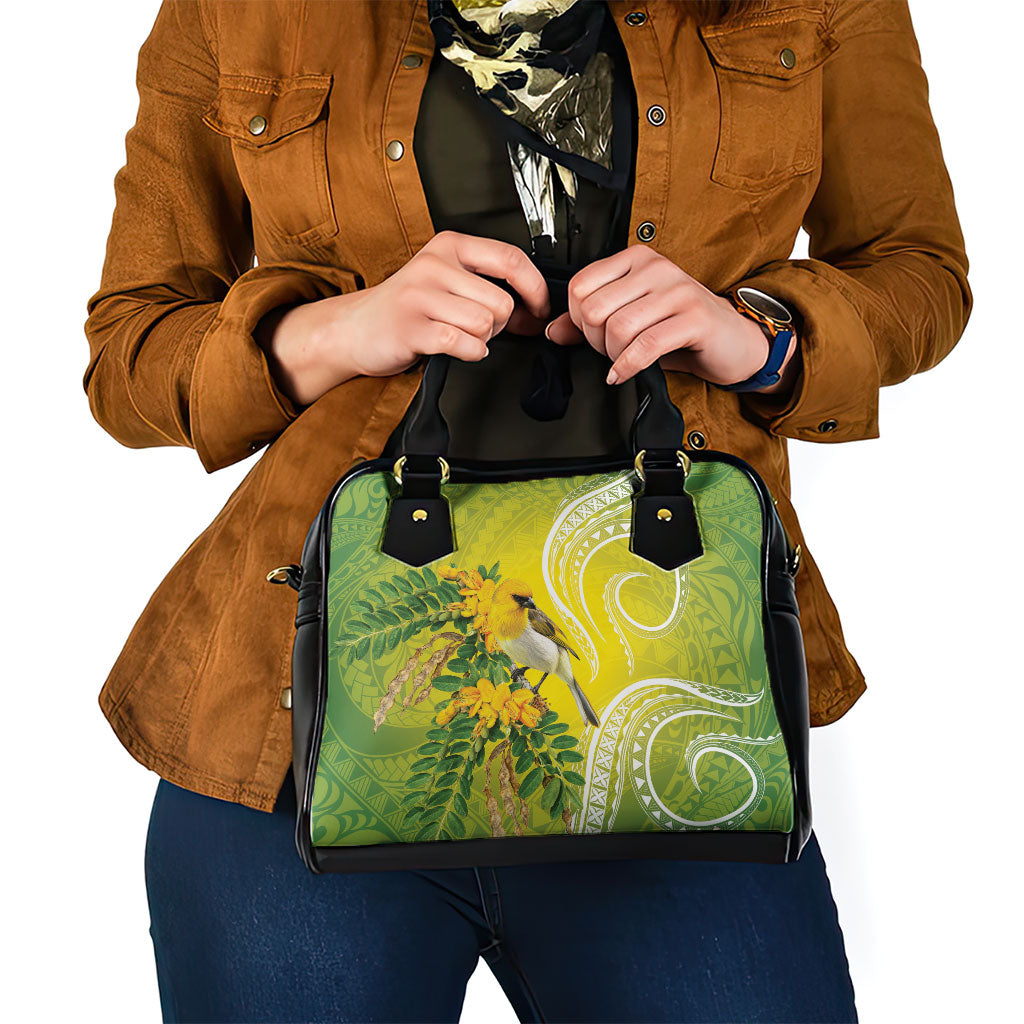 Hawaii Palila Mamane Shoulder Handbag Hawaiian Honeycreeper With Native Flower LT14 - Polynesian Pride