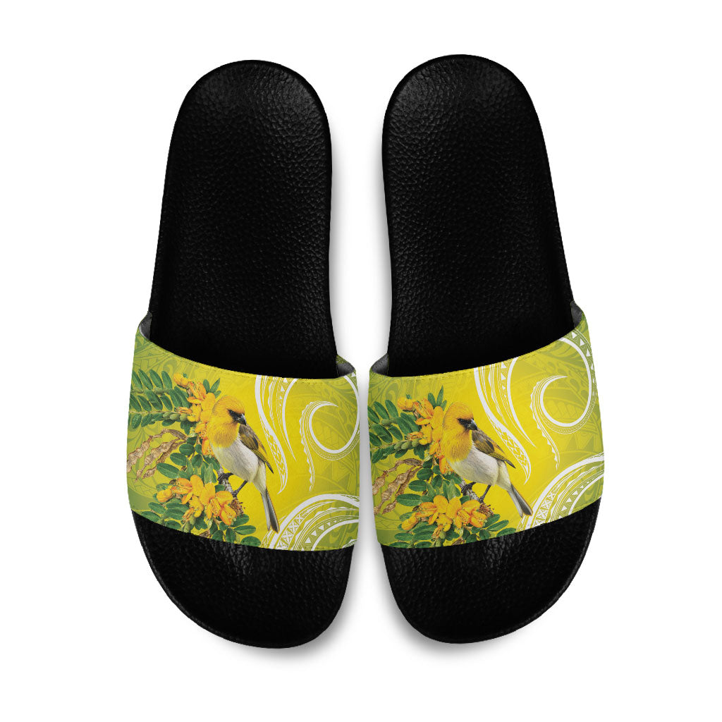 Hawaii Palila Mamane Slide Sandals Hawaiian Honeycreeper With Native Flower LT14 Green - Polynesian Pride