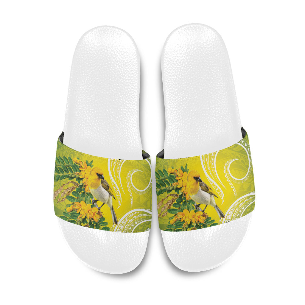 Hawaii Palila Mamane Slide Sandals Hawaiian Honeycreeper With Native Flower LT14 Green - Polynesian Pride