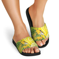 Hawaii Palila Mamane Slide Sandals Hawaiian Honeycreeper With Native Flower LT14 - Polynesian Pride