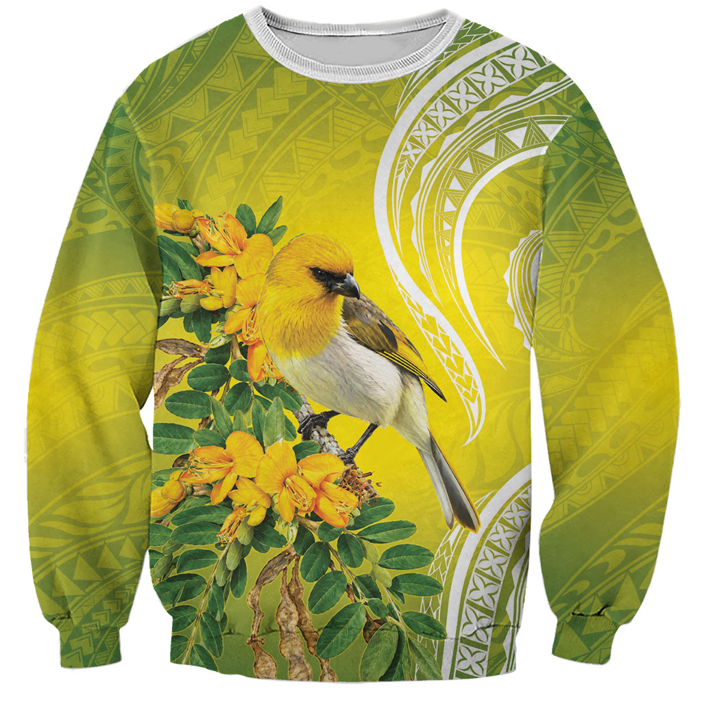 Hawaii Palila Mamane Sweatshirt Hawaiian Honeycreeper With Native Flower LT14 Unisex Green - Polynesian Pride