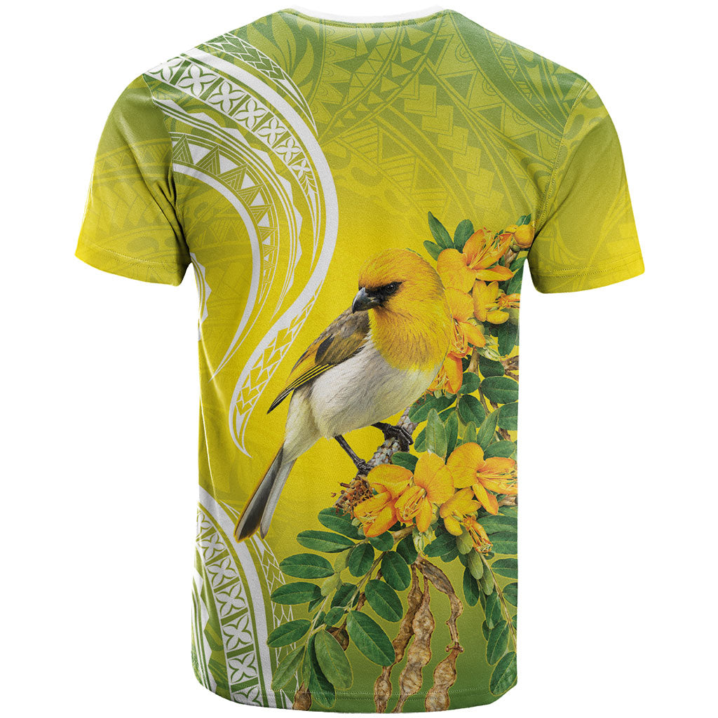 Hawaii Palila Mamane T Shirt Hawaiian Honeycreeper With Native Flower LT14 - Polynesian Pride