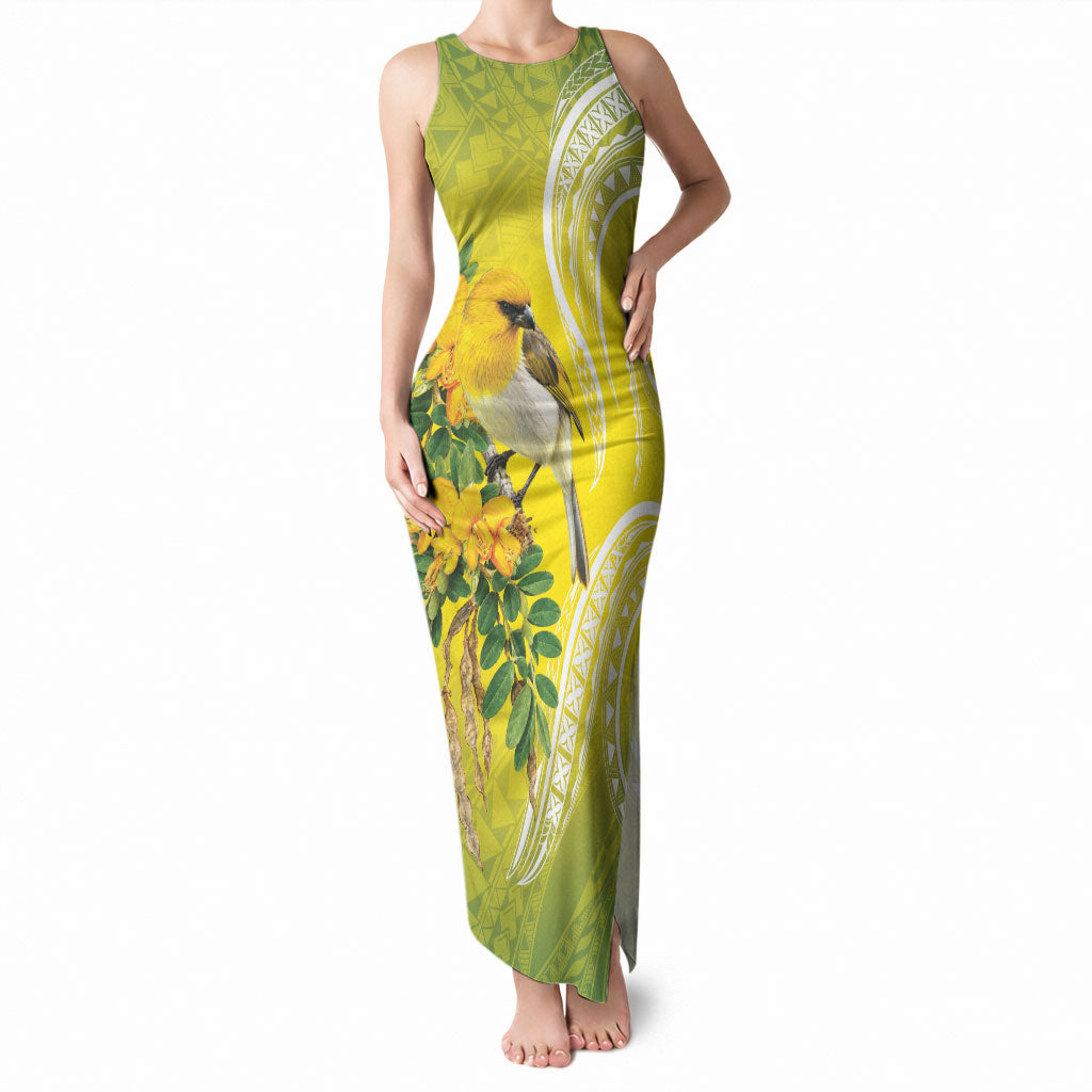 Hawaii Palila Mamane Tank Maxi Dress Hawaiian Honeycreeper With Native Flower LT14 Women Green - Polynesian Pride
