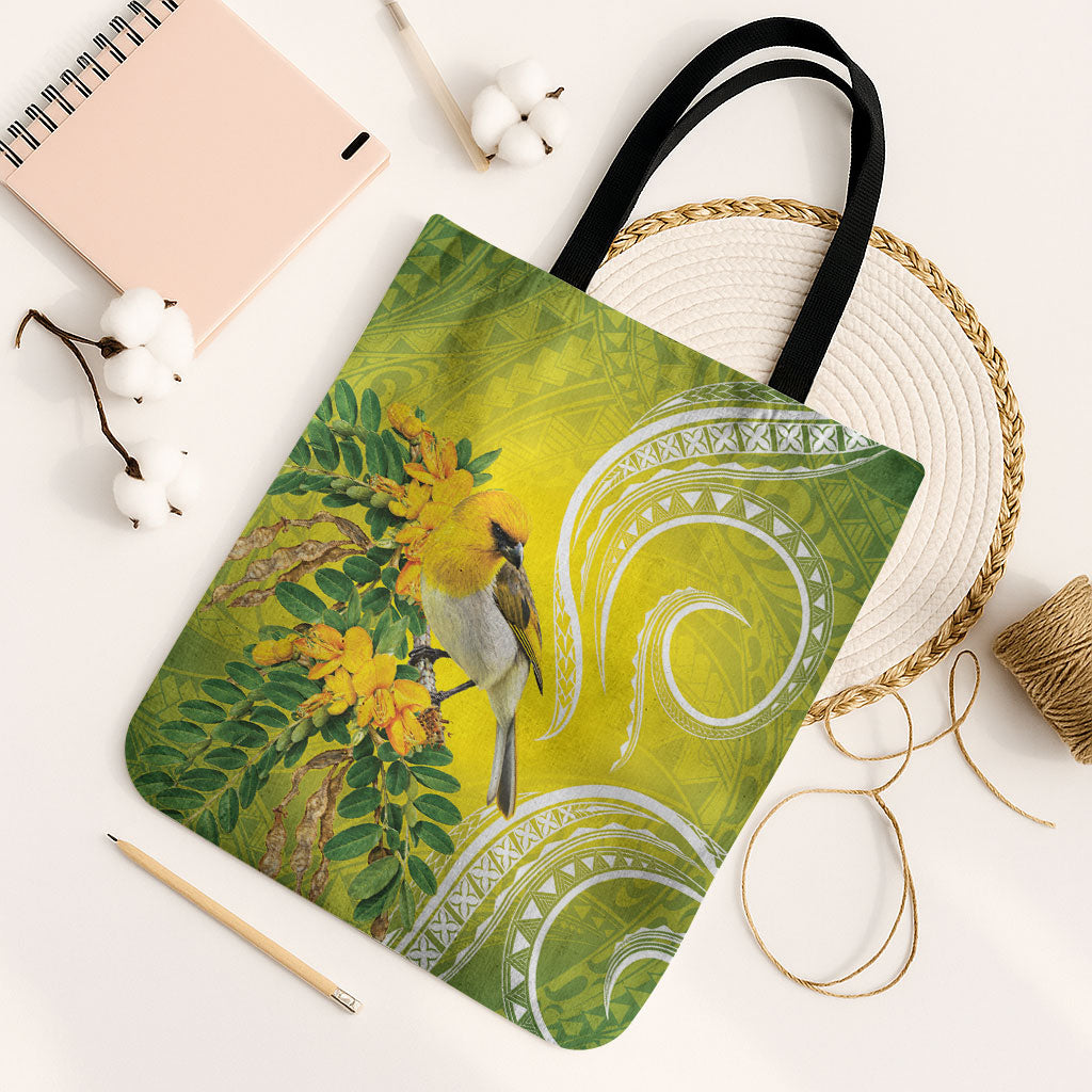 Hawaii Palila Mamane Tote Bag Hawaiian Honeycreeper With Native Flower
