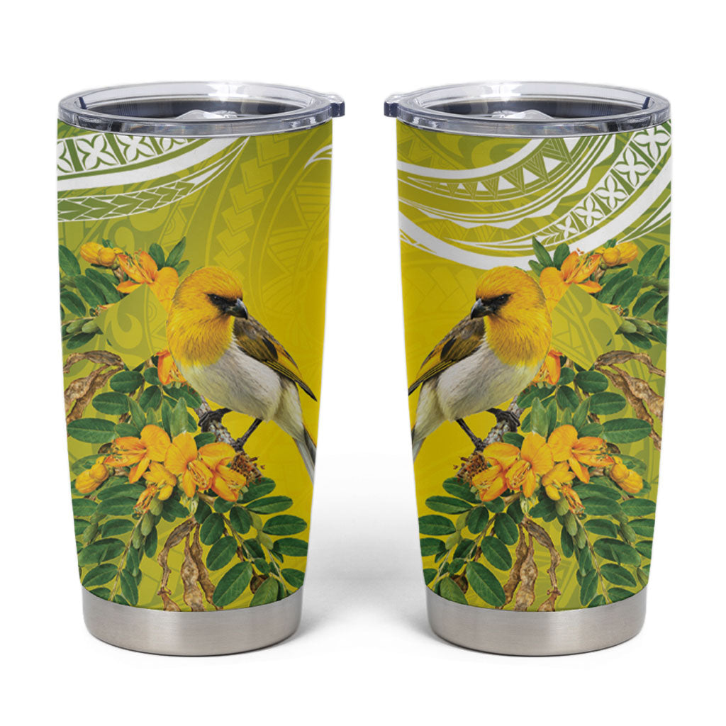 Hawaii Palila Mamane Tumbler Cup Hawaiian Honeycreeper With Native Flower LT14 Green - Polynesian Pride
