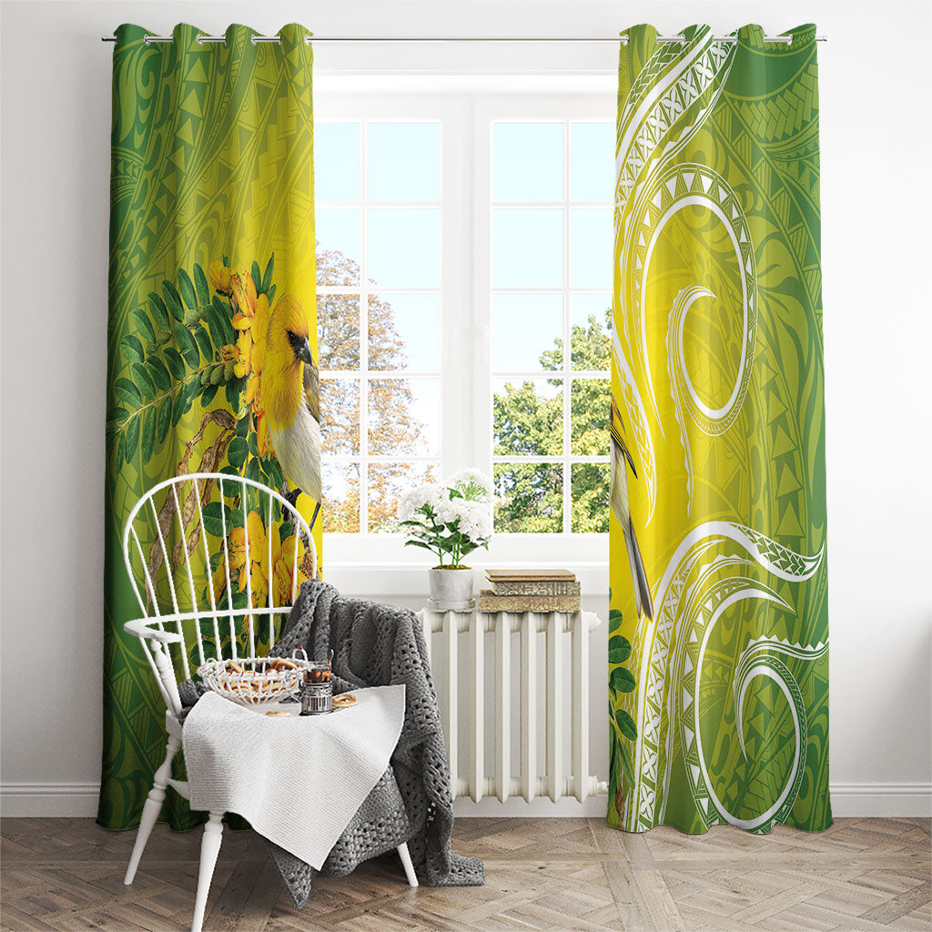 Hawaii Palila Mamane Window Curtain Hawaiian Honeycreeper With Native Flower LT14 - Polynesian Pride