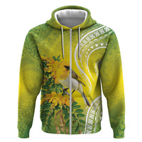 Hawaii Palila Mamane Zip Hoodie Hawaiian Honeycreeper With Native Flower LT14 Zip Hoodie Green - Polynesian Pride