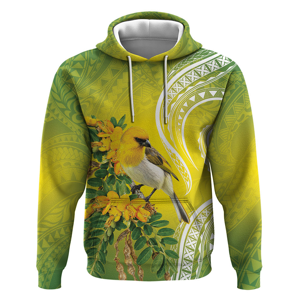 Hawaii Palila Mamane Zip Hoodie Hawaiian Honeycreeper With Native Flower LT14 Pullover Hoodie Green - Polynesian Pride