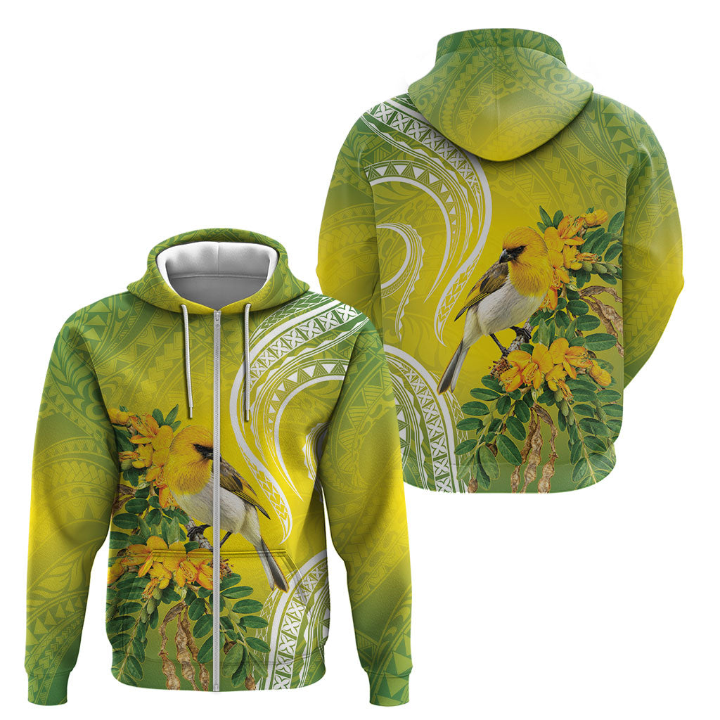 Hawaii Palila Mamane Zip Hoodie Hawaiian Honeycreeper With Native Flower LT14 - Polynesian Pride