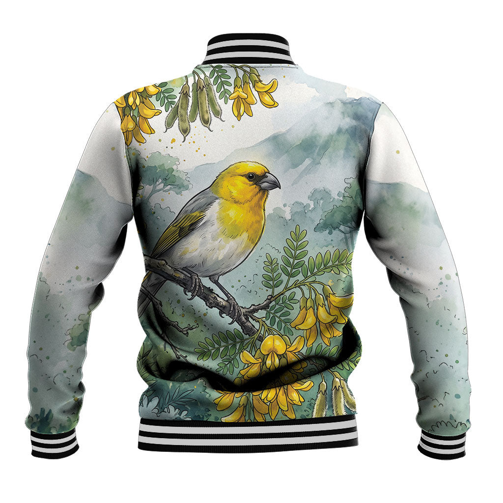 Aloha Hawaii Palila Mamane Watercolor Baseball Jacket