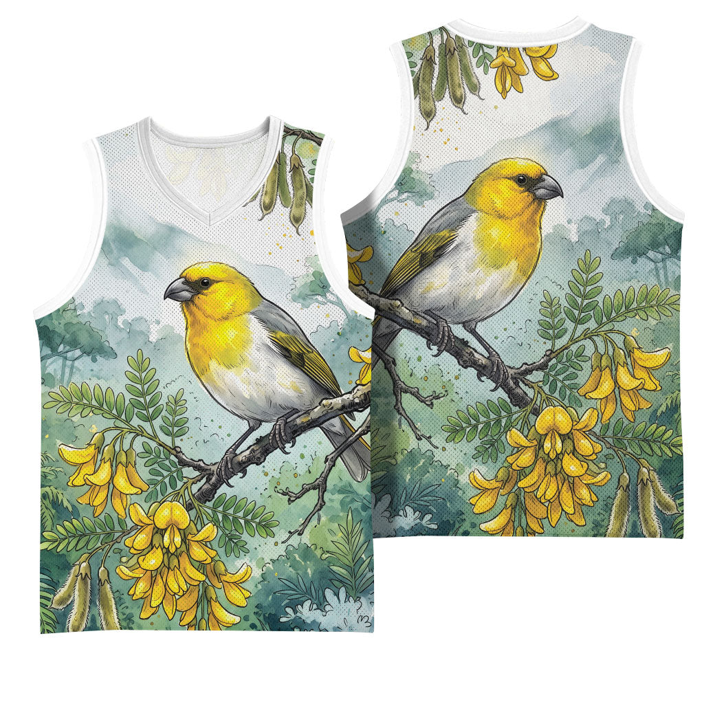 Aloha Hawaii Palila Mamane Watercolor Basketball Jersey LT14 - Polynesian Pride