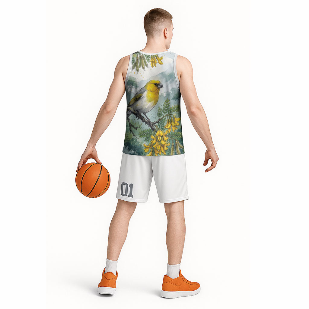Aloha Hawaii Palila Mamane Watercolor Basketball Jersey LT14 - Polynesian Pride