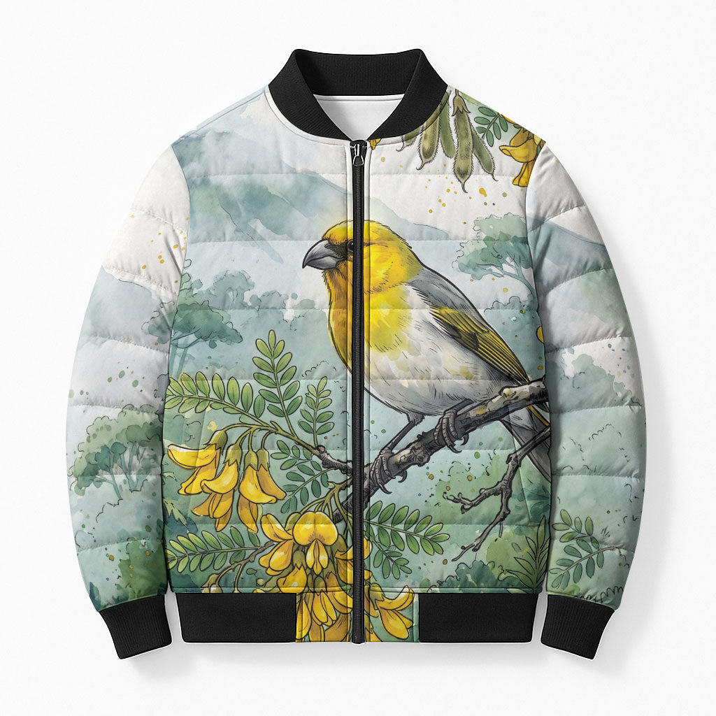 Aloha Hawaii Palila Mamane Watercolor Bomber Puffer Jacket LT14 Unisex Watercolor - Polynesian Pride