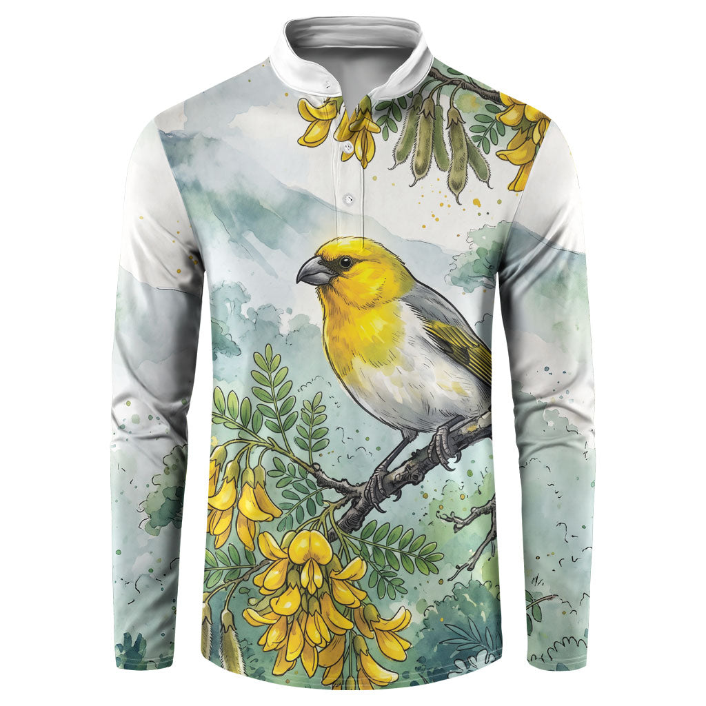 Aloha Hawaii Palila Mamane Watercolor Button Sweatshirt LT14 Watercolor - Polynesian Pride