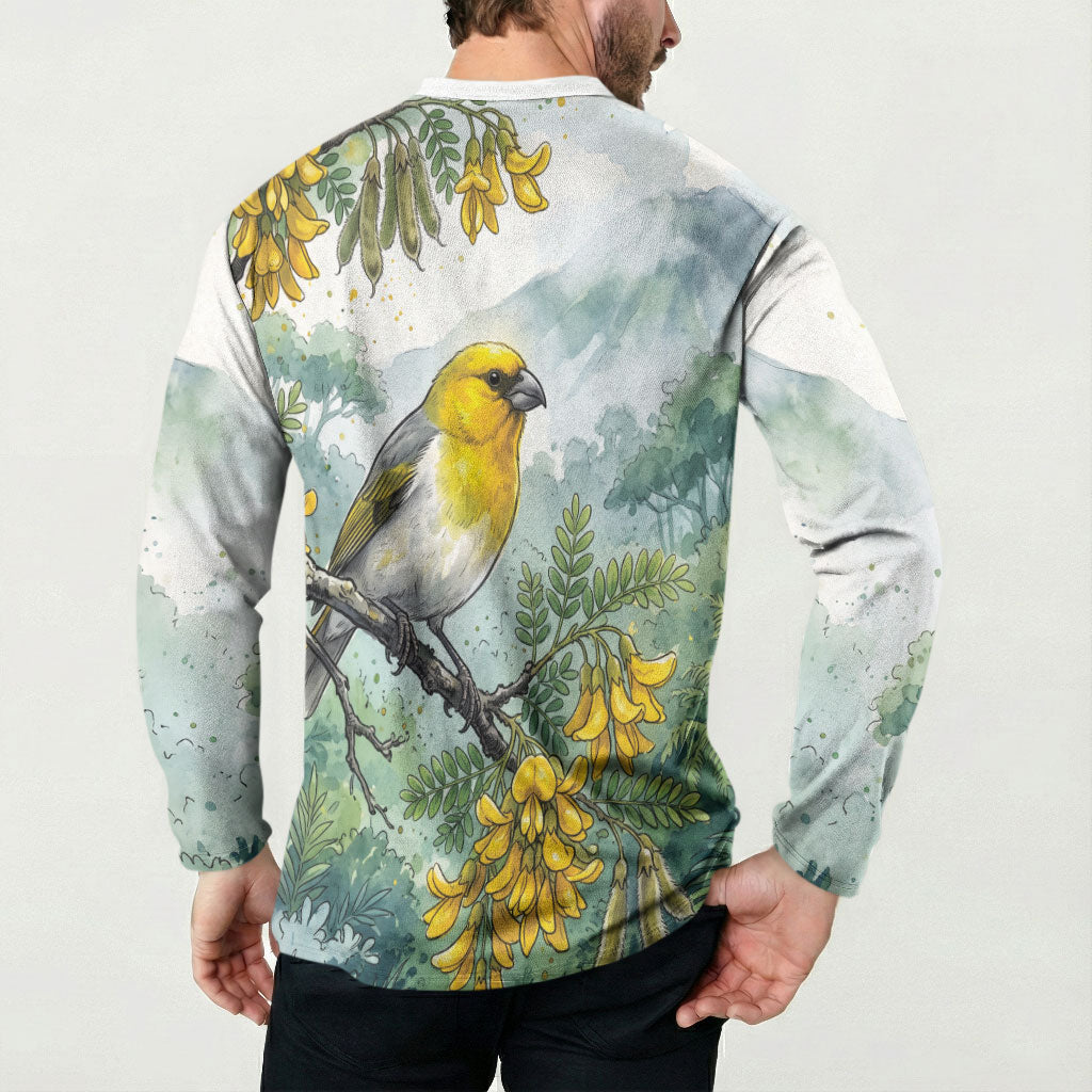 Aloha Hawaii Palila Mamane Watercolor Button Sweatshirt LT14 - Polynesian Pride