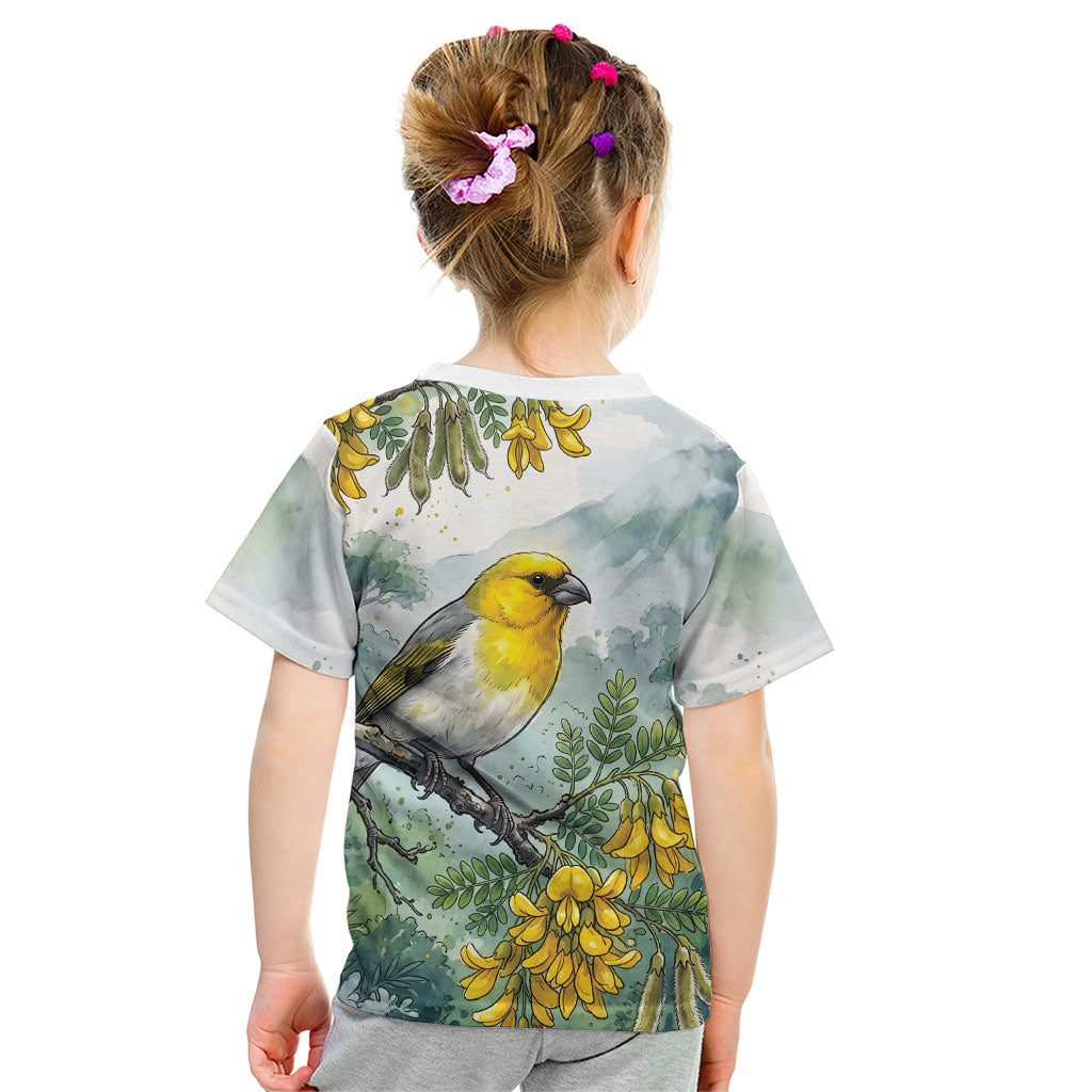 Aloha Hawaii Palila Mamane Watercolor Kid T Shirt LT14 - Polynesian Pride