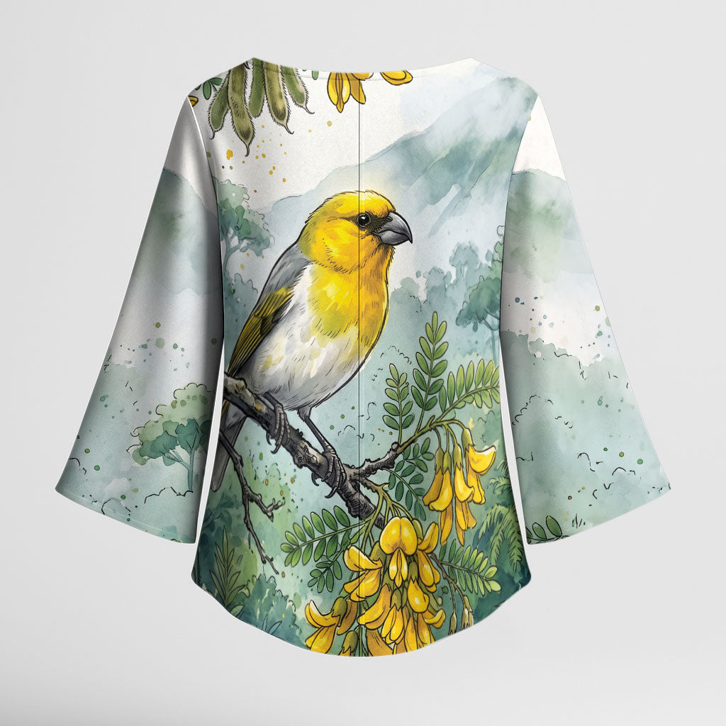 Aloha Hawaii Palila Mamane Watercolor Kimono Sleeve Blouse LT14 - Polynesian Pride