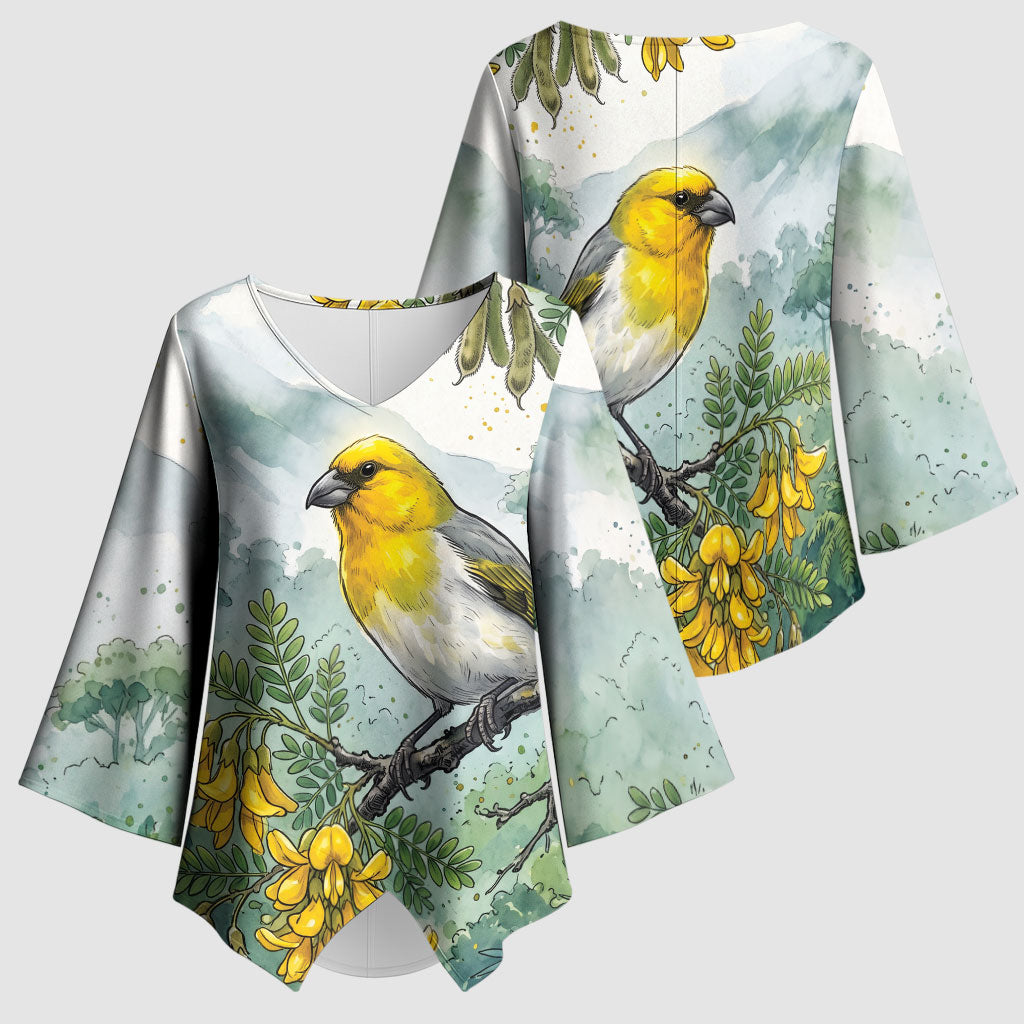Aloha Hawaii Palila Mamane Watercolor Kimono Sleeve Blouse LT14 - Polynesian Pride