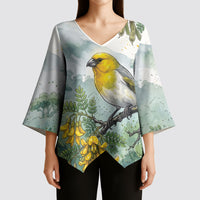 Aloha Hawaii Palila Mamane Watercolor Kimono Sleeve Blouse LT14 - Polynesian Pride