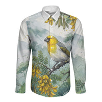 Aloha Hawaii Palila Mamane Watercolor Long Sleeve Button Shirt