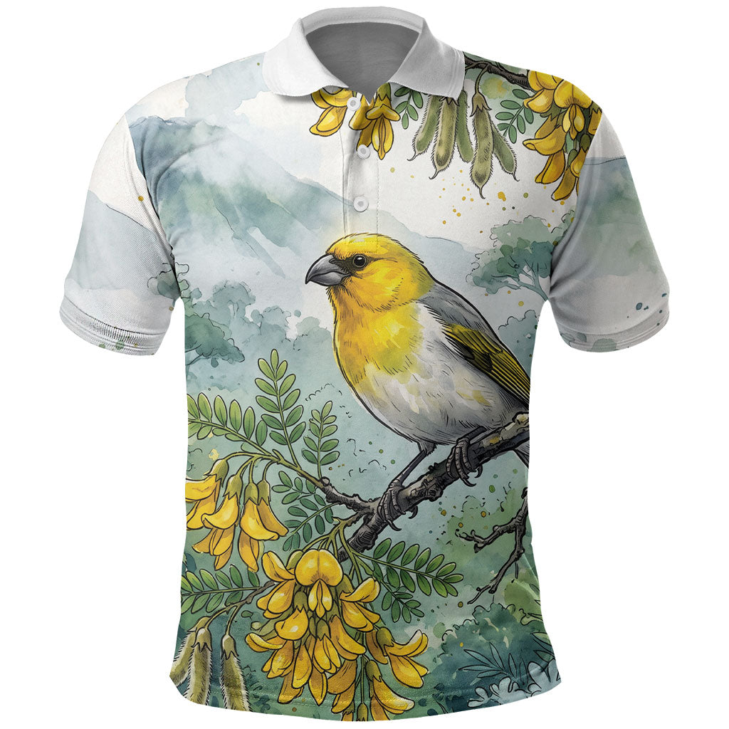 Aloha Hawaii Palila Mamane Watercolor Polo Shirt LT14 Watercolor - Polynesian Pride