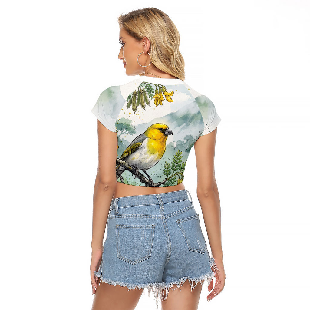 Aloha Hawaii Palila Mamane Watercolor Raglan Cropped T Shirt LT14 - Polynesian Pride