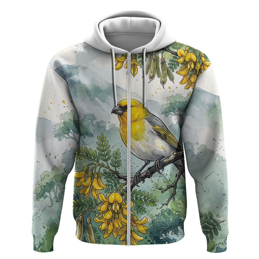Aloha Hawaii Palila Mamane Watercolor Zip Hoodie LT14 Zip Hoodie Watercolor - Polynesian Pride