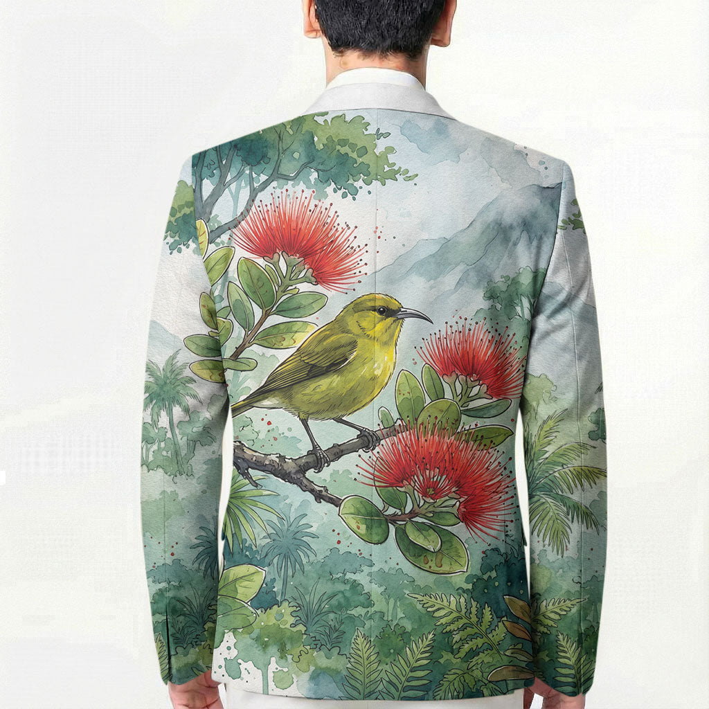 Aloha Hawaii Amakihi Ohia Lehua Watercolor Blazer LT14 - Polynesian Pride