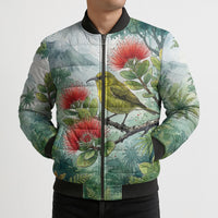 Aloha Hawaii Amakihi Ohia Lehua Watercolor Bomber Puffer Jacket LT14 - Polynesian Pride
