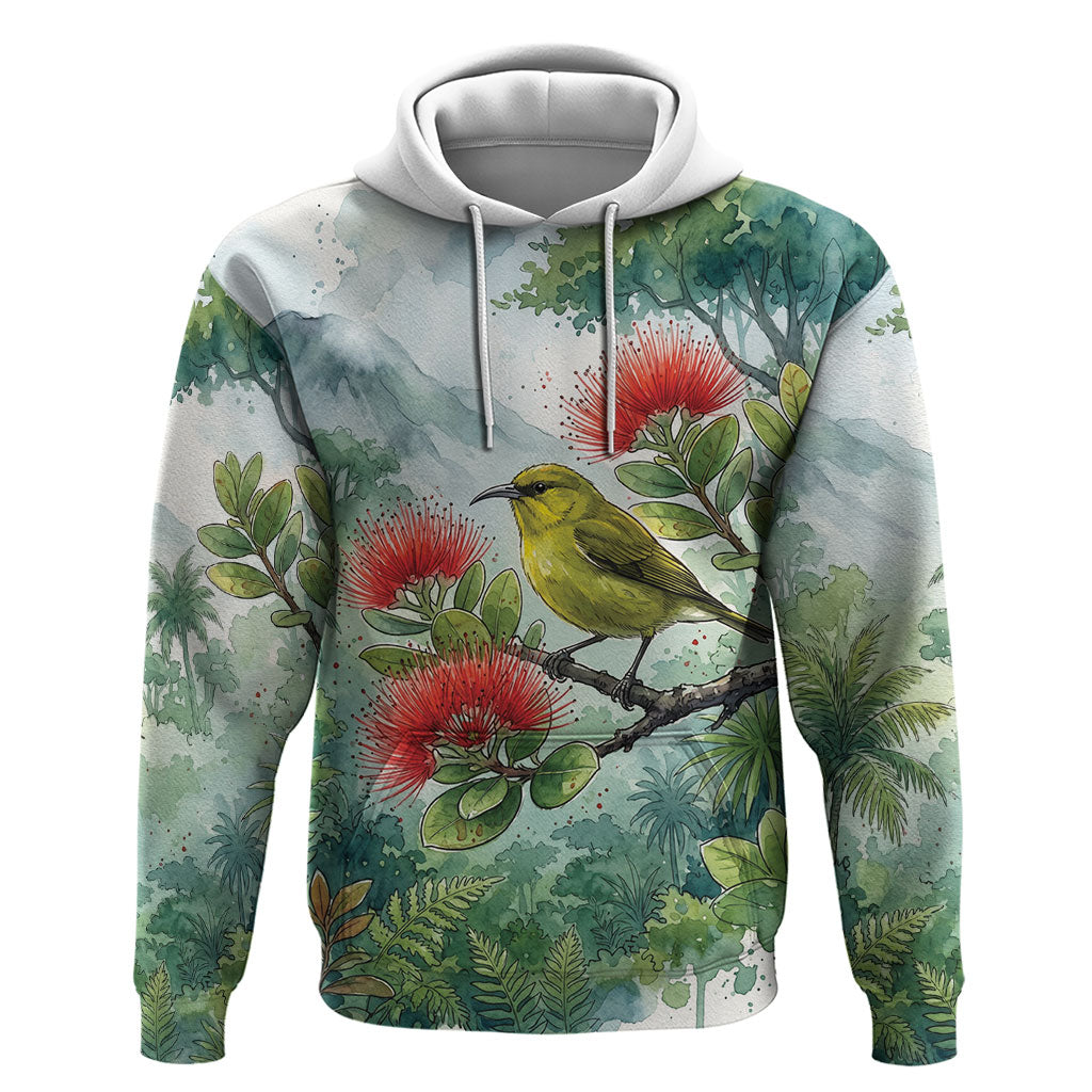 Aloha Hawaii Amakihi Ohia Lehua Watercolor Hoodie LT14 Pullover Hoodie Watercolor - Polynesian Pride