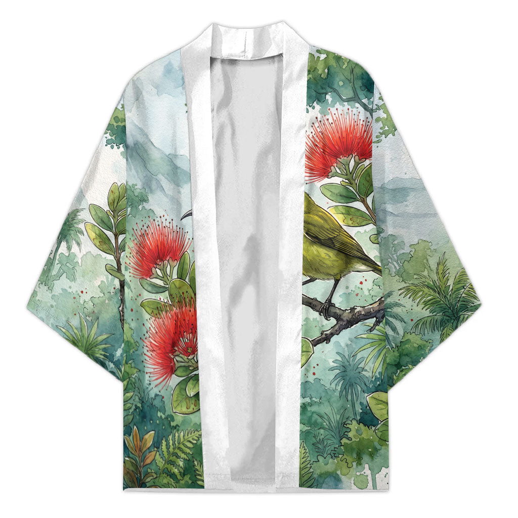 Aloha Hawaii Amakihi Ohia Lehua Watercolor Kimono LT14 Unisex Watercolor - Polynesian Pride