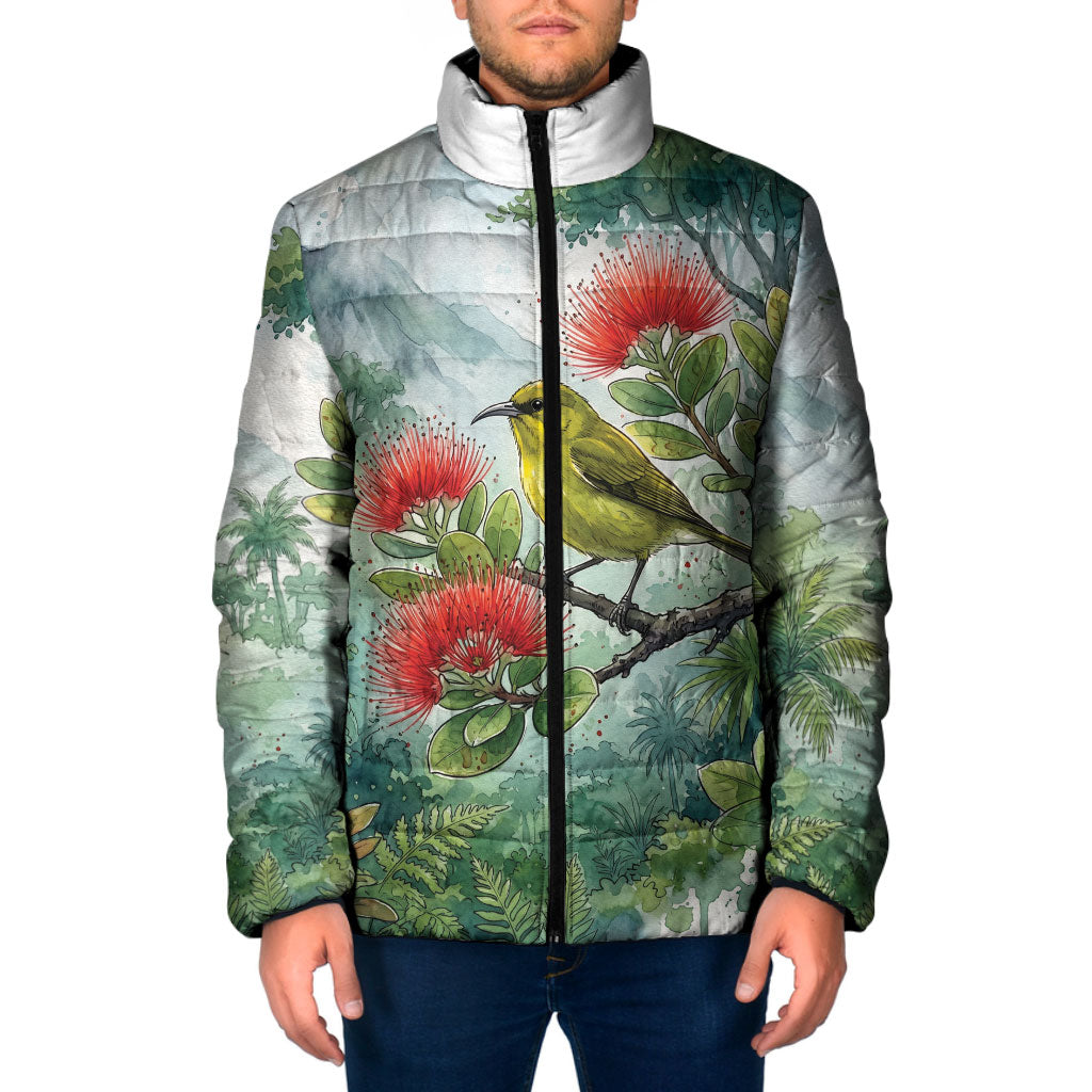 Aloha Hawaii Amakihi Ohia Lehua Watercolor Padded Jacket LT14 Men Watercolor - Polynesian Pride