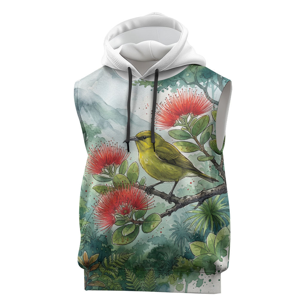 Aloha Hawaii Amakihi Ohia Lehua Watercolor Sleeveless Hoodie LT14 Watercolor - Polynesian Pride