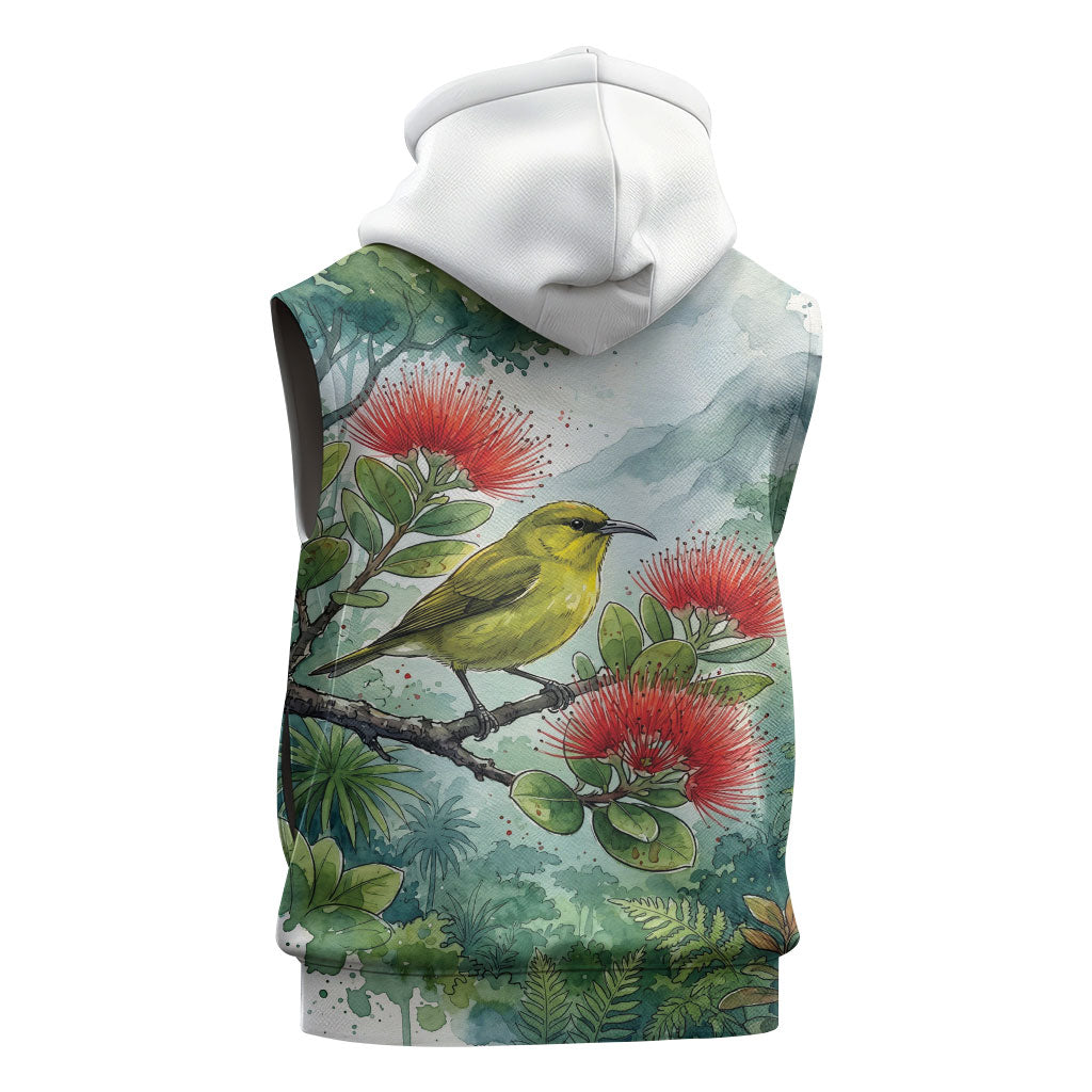 Aloha Hawaii Amakihi Ohia Lehua Watercolor Sleeveless Hoodie LT14 - Polynesian Pride