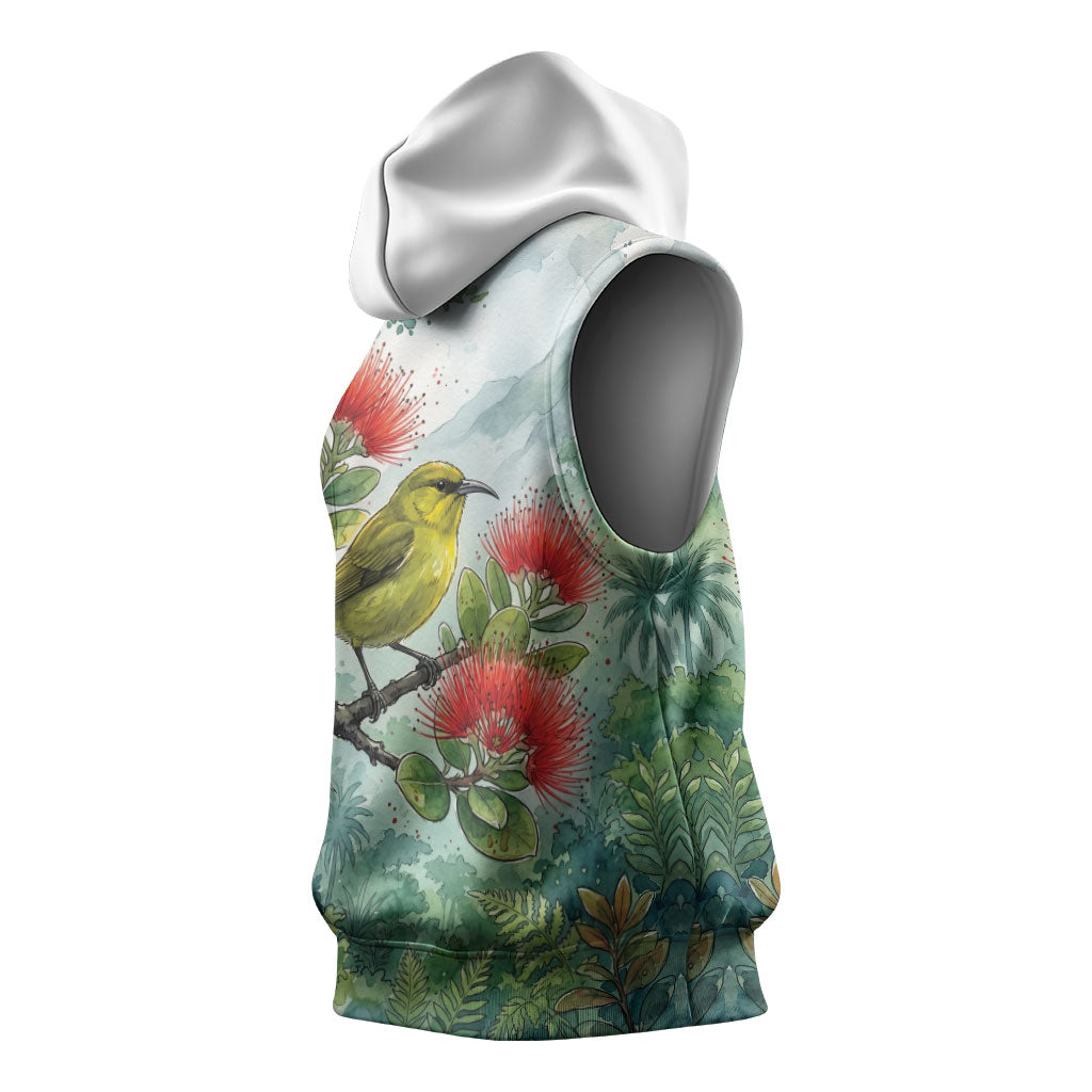 Aloha Hawaii Amakihi Ohia Lehua Watercolor Sleeveless Hoodie LT14 - Polynesian Pride