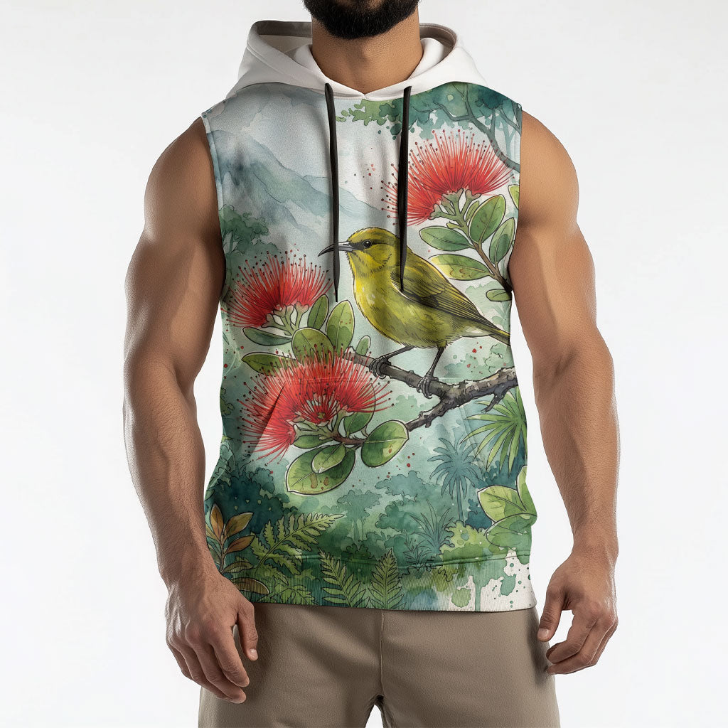 Aloha Hawaii Amakihi Ohia Lehua Watercolor Sleeveless Hoodie LT14 - Polynesian Pride