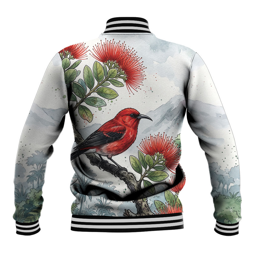 Aloha Hawaii Apapane Ohia Lehua Watercolor Baseball Jacket LT14 - Polynesian Pride