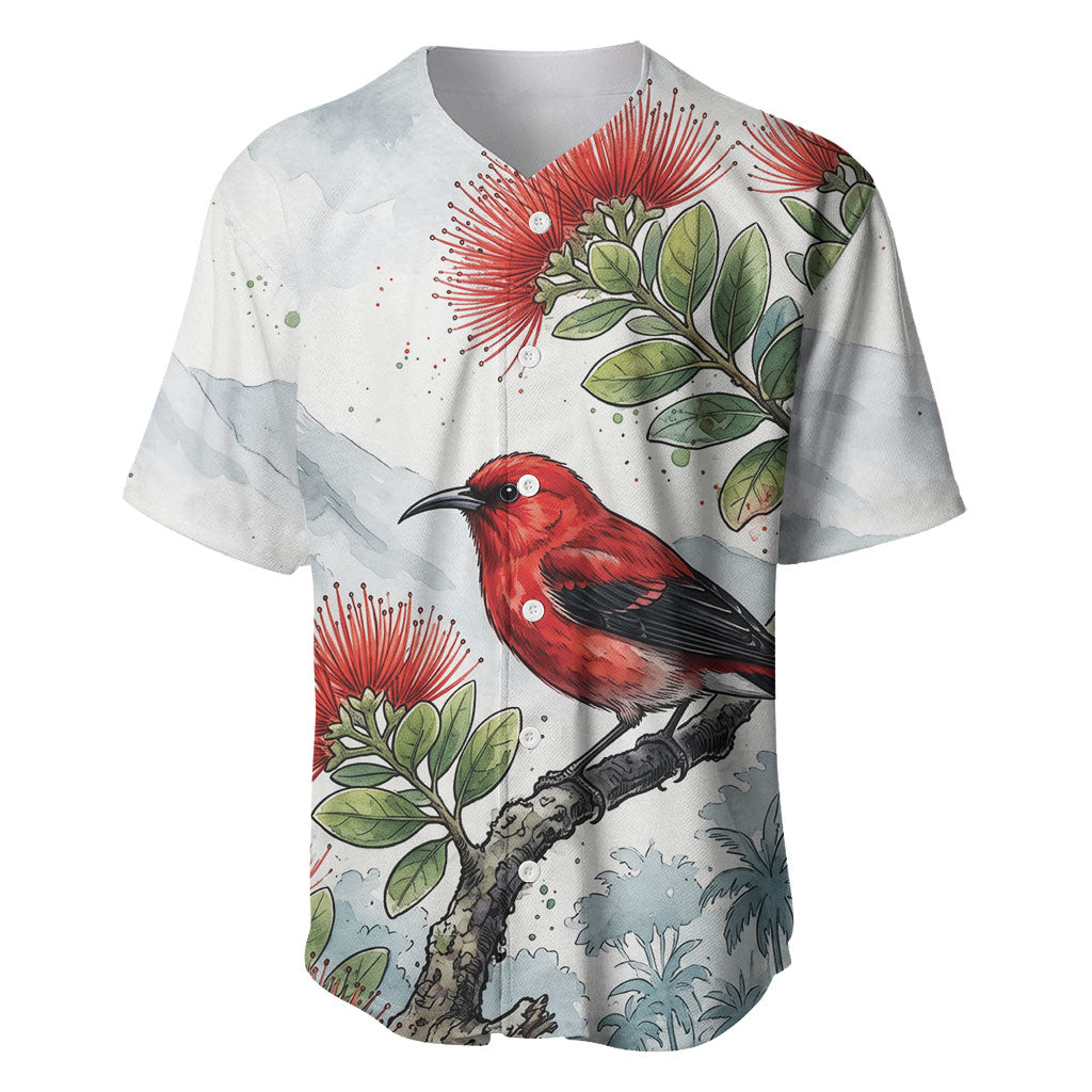 Aloha Hawaii Apapane Ohia Lehua Watercolor Baseball Jersey LT14 Watercolor - Polynesian Pride
