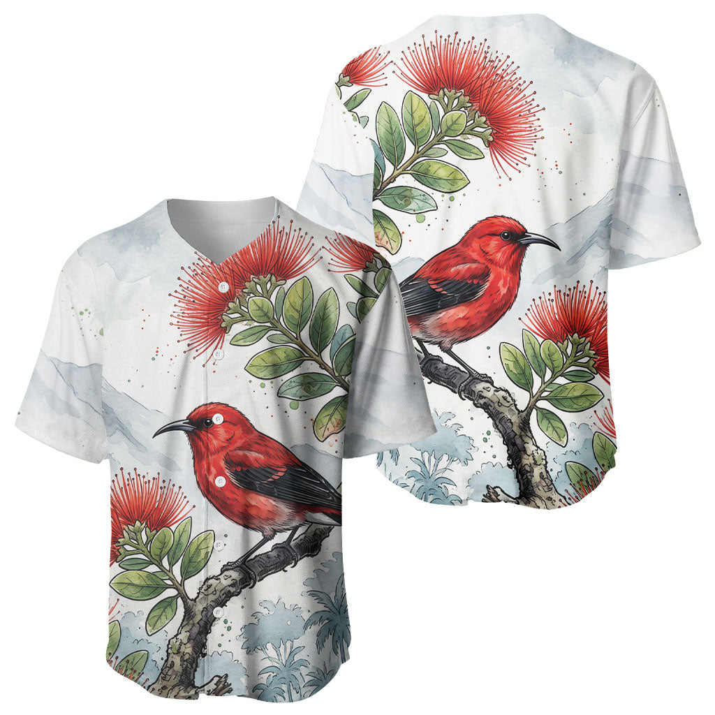 Aloha Hawaii Apapane Ohia Lehua Watercolor Baseball Jersey LT14 - Polynesian Pride