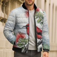 Aloha Hawaii Apapane Ohia Lehua Watercolor Bomber Puffer Jacket
