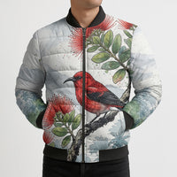 Aloha Hawaii Apapane Ohia Lehua Watercolor Bomber Puffer Jacket
