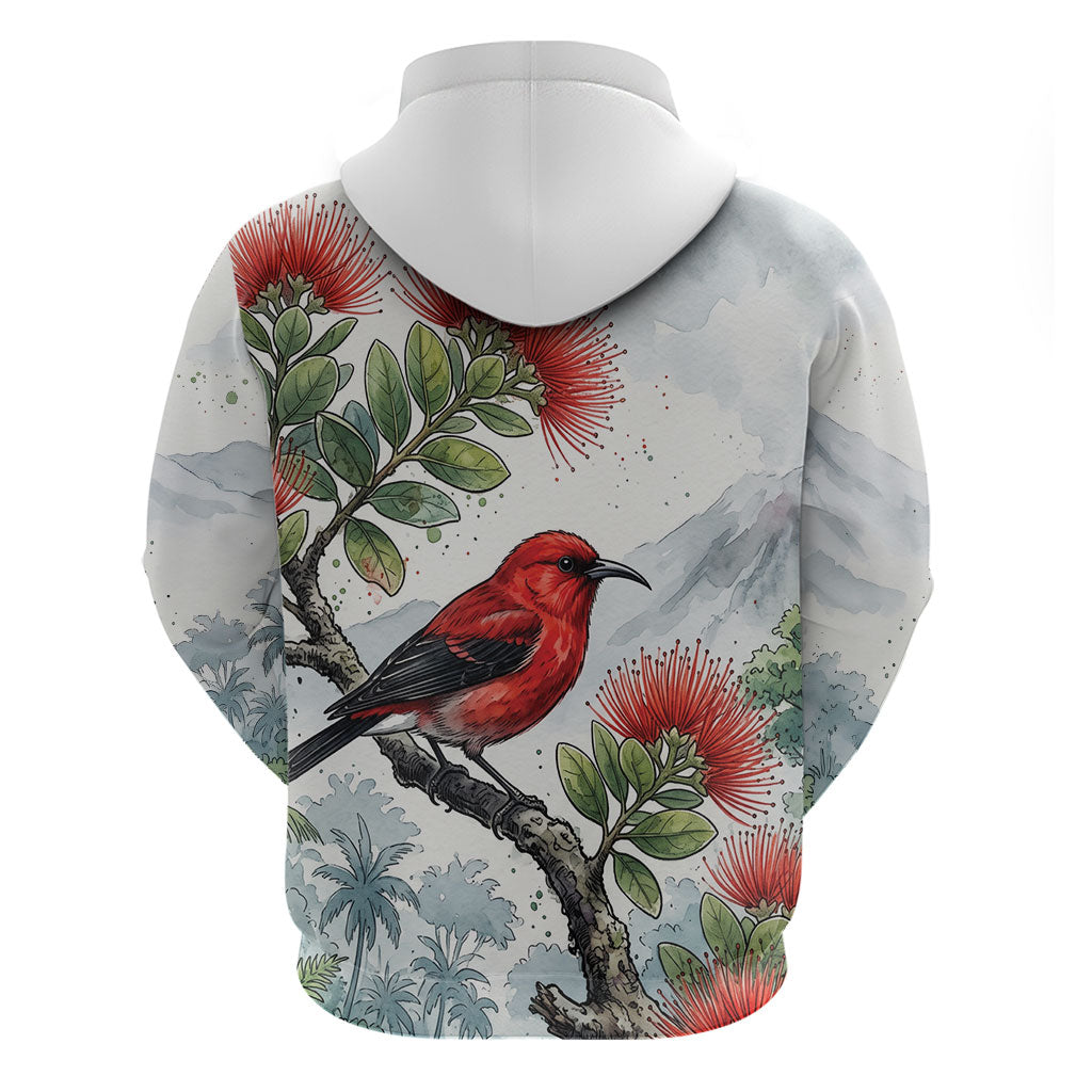 Aloha Hawaii Apapane Ohia Lehua Watercolor Hoodie LT14 - Polynesian Pride